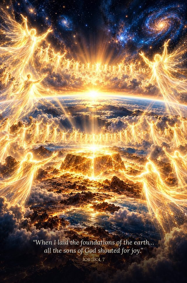The sons of God, beings of light, surround the earth as it is formed