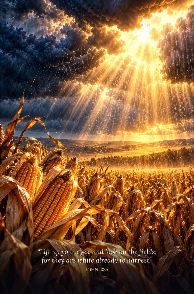 A ripe field under rain and light